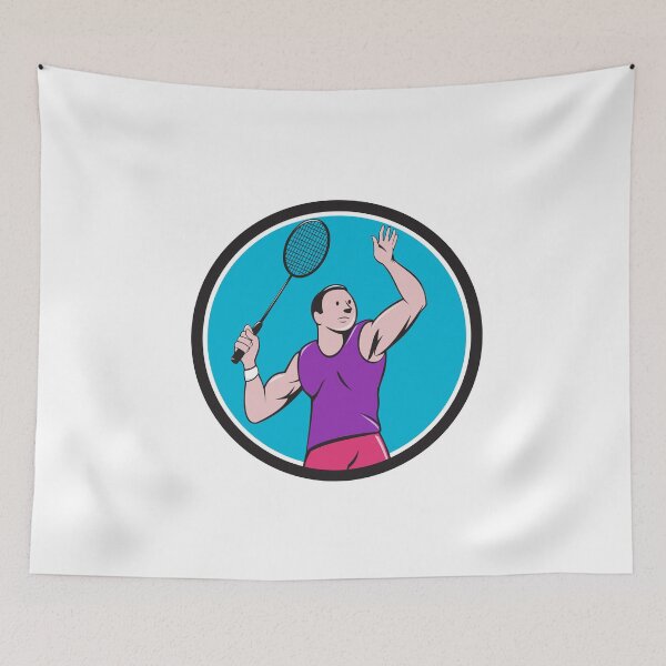 Item preview, Badminton Player Racquet Striking Circle Cartoon designed and sold by patrimonio.