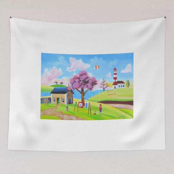 Item preview, Flying a kite naive landscape art designed and sold by GORDON BRUCE ART.