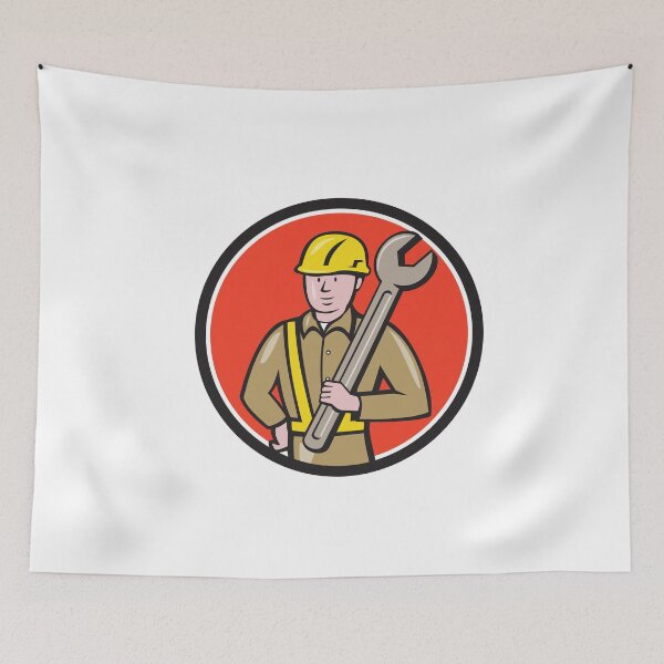 Item preview, Construction Worker Spanner Circle Cartoon designed and sold by patrimonio.