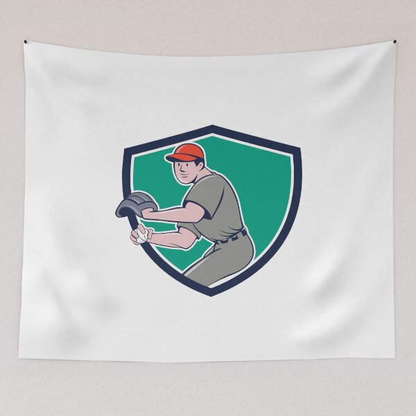 Item preview, Baseball Player OutFielder Throwing Ball Crest Cartoon designed and sold by patrimonio.