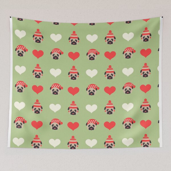 Item preview, Holiday Pugs and Hearts - Soft Green Background  designed and sold by pugmom4.