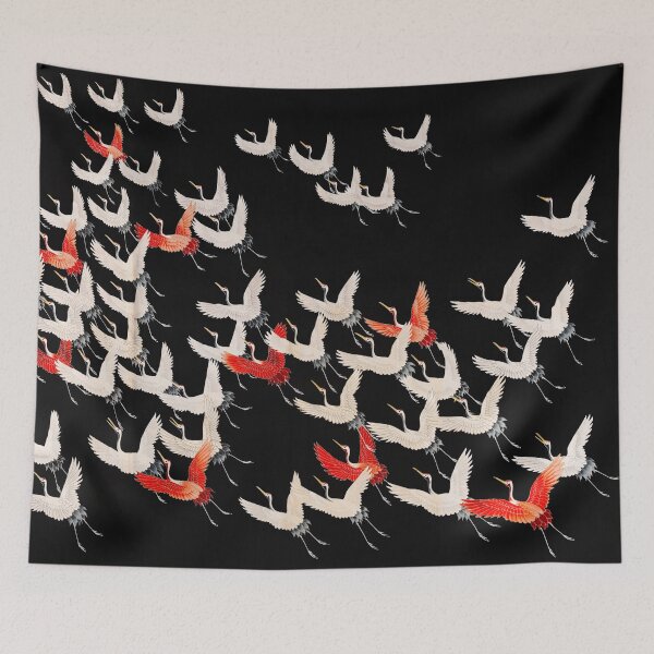 Item preview, Flying cranes, Japanese kimono motif designed and sold by TJ Devadatta Best.