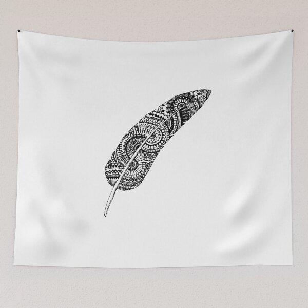Item preview, Feather zentangle black and white designed and sold by onemandalaaday.