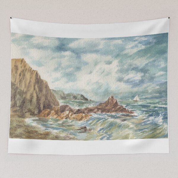 Item preview, Stormy Ocean Shore With Sailboat designed and sold by Irina Sztukowski.