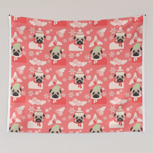Item preview, Holiday Pugs on Pink Background 2 designed and sold by pugmom4.