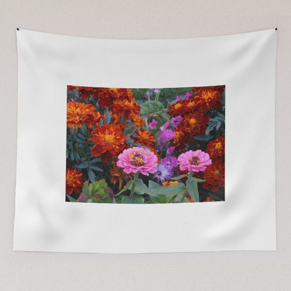 Item preview, Flowerbed with Zinnias and Marigolds designed and sold by SunriseRose.