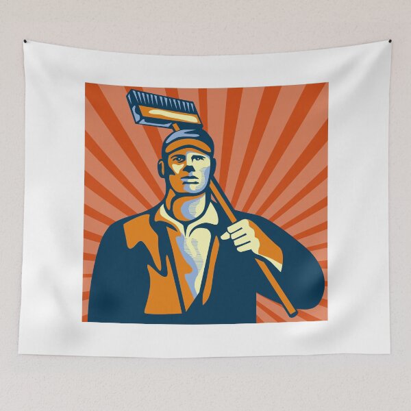 Item preview, Street Cleaner Holding Broom Front Retro designed and sold by patrimonio.
