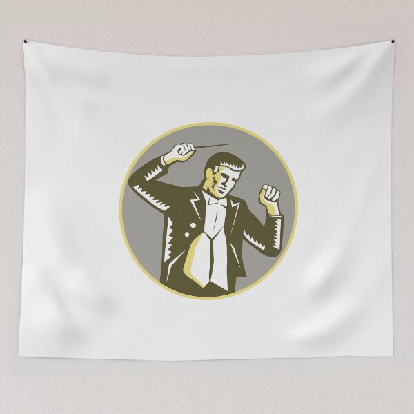 Item preview, Conductor Waving Baton Circle Woodcut designed and sold by patrimonio.