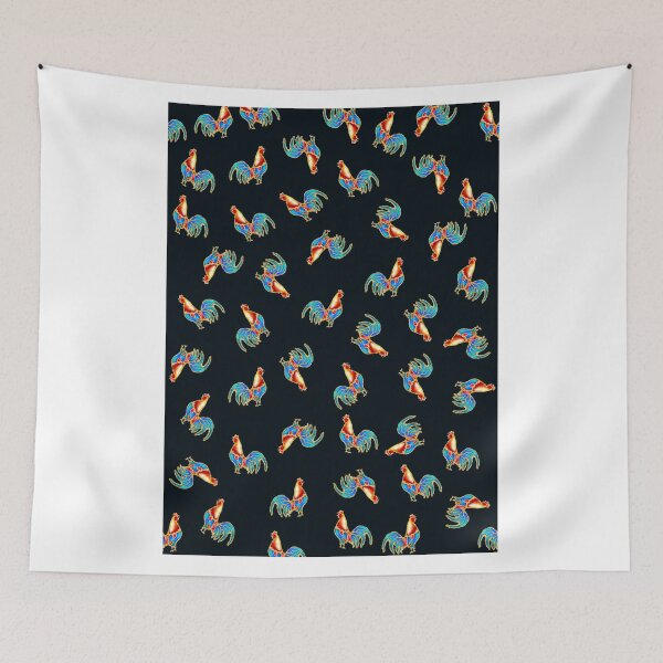 Item preview, colourful multi Cockerels, Roosters on black background designed and sold by glenshee.