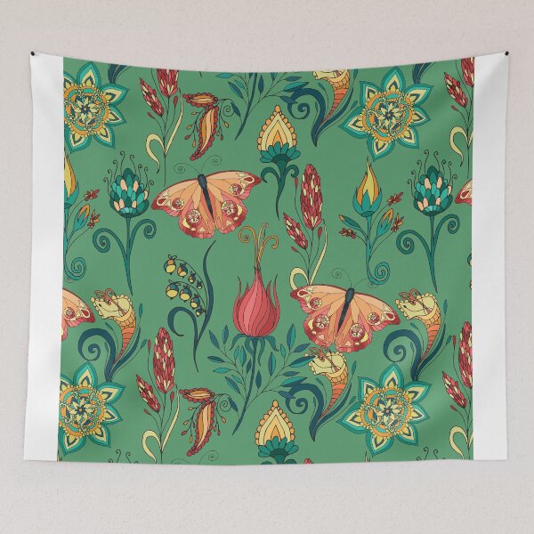 Item preview, Floral green pattern with butterflies designed and sold by JuliaBadeeva.