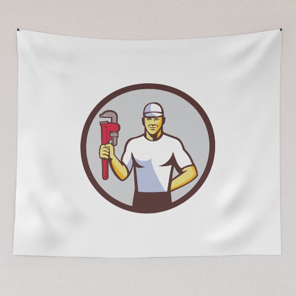 Item preview, Plumber Holding Monkey Wrench Circle Retro designed and sold by patrimonio.
