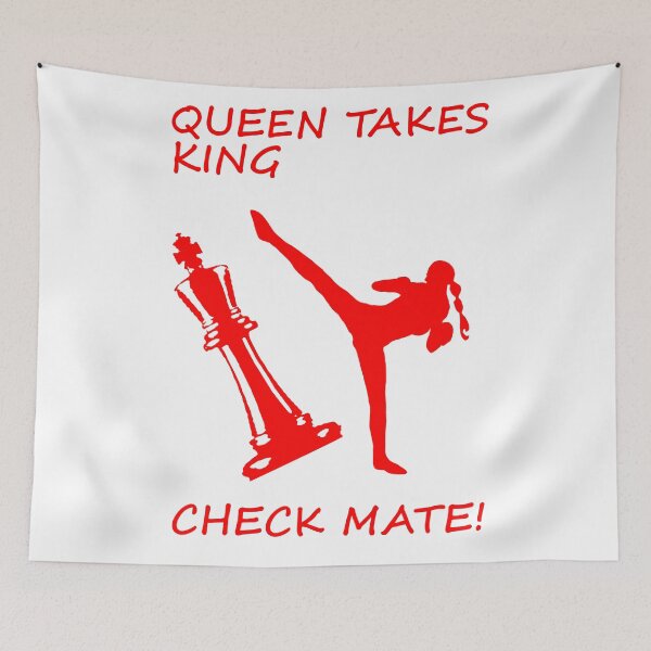 Item preview, Queen Takes King Check Mate Female Kickboxer Spinning Back Kick Red  designed and sold by yin888.