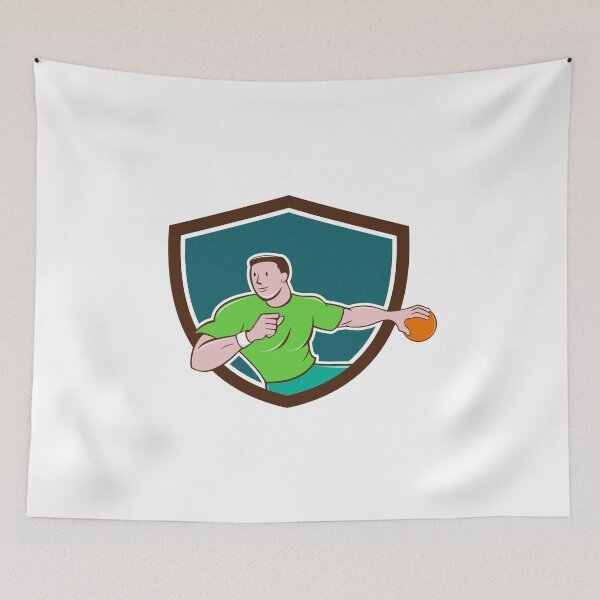 Item preview, Handball Player Throwing Ball Crest Cartoon designed and sold by patrimonio.