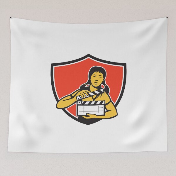 Item preview, Asian Woman Movie Clapper Shield Retro designed and sold by patrimonio.