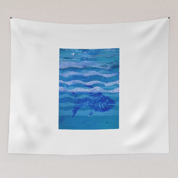 Item preview, Fish and Waves Monoprint in Acrylic designed and sold by Heatherian.