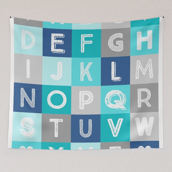 Item preview, Blue Teal Grey Alphabet art decor pattern designed and sold by dreamingmind.