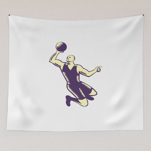 Item preview, Basketball Player Dunk Ball Woodcut designed and sold by patrimonio.