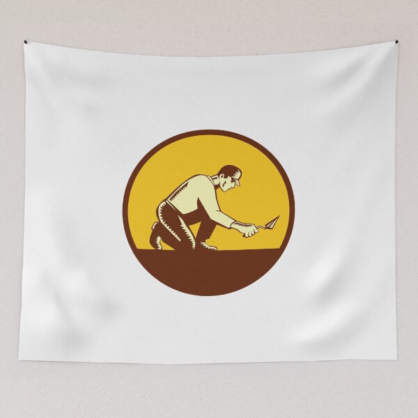 Item preview, Tiler Plasterer Mason Trowel Circle Woodcut designed and sold by patrimonio.