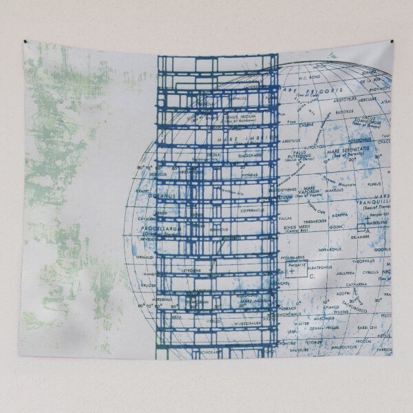 Item preview, A blue moon rises as the building scrapes the sky designed and sold by secondseed.