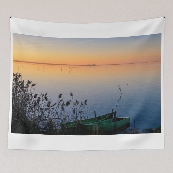 Item preview, Moored fishing boats at sunset, Lago Trasimeno, Umbria, Italy designed and sold by AndrewJonesFoto.