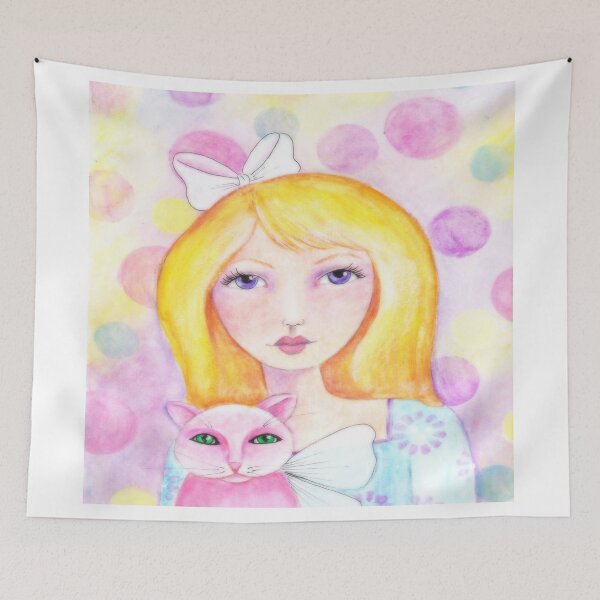 Item preview, Blonde Girl with Pink Cat designed and sold by Judy Skowron.
