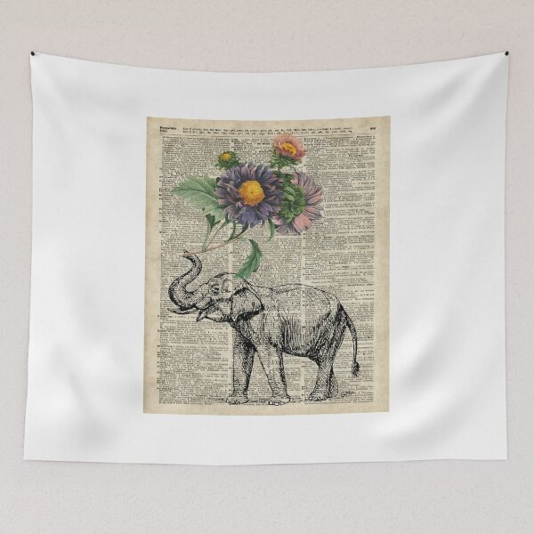 Item preview, Elephant with flowers Over Dictionary Book Page designed and sold by DictionaryArt.