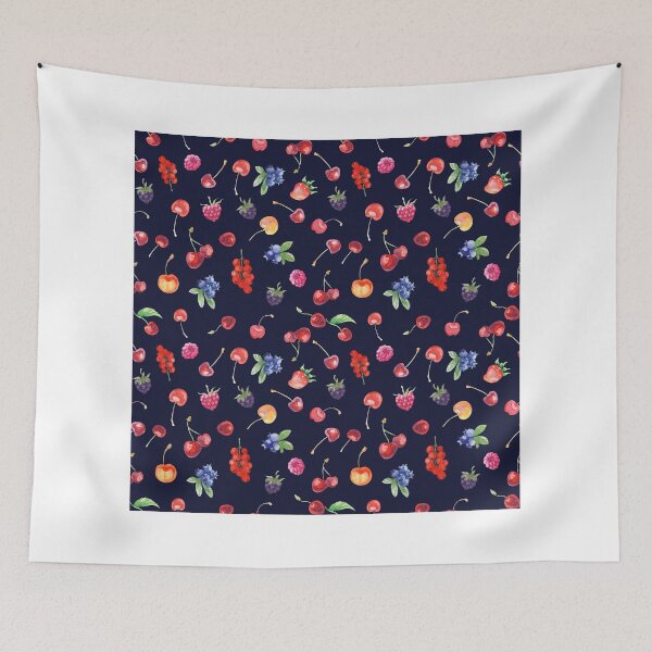 Item preview, Sweet summer berries pattern on the dark blue background designed and sold by fraulein-freya.