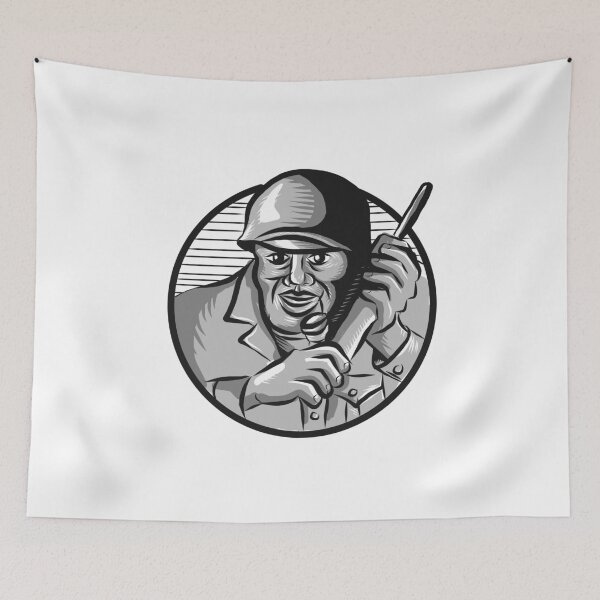 Item preview, World War Two Soldier American Calling Radio Circle Etching designed and sold by patrimonio.