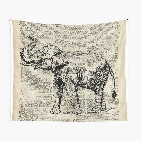 Item preview, Vintage Illustration Of Happy Elephant over Old Dictionary Book Page  designed and sold by DictionaryArt.