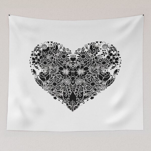 Item preview, Black flower heart designed and sold by KitCatCards.
