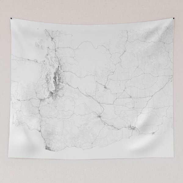 Aperçu de l'œuvre Roads of Washington. (Black on white) créée et vendue par Graphical-Maps.