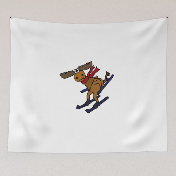 Item preview, Funky Moose Wearing Red Scarf is Snow Skiing designed and sold by Nature's Fancy.