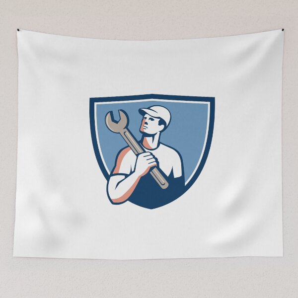 Aperçu de l'œuvre Tradesman Mechanic Spanner Crest Retro créée et vendue par patrimonio.