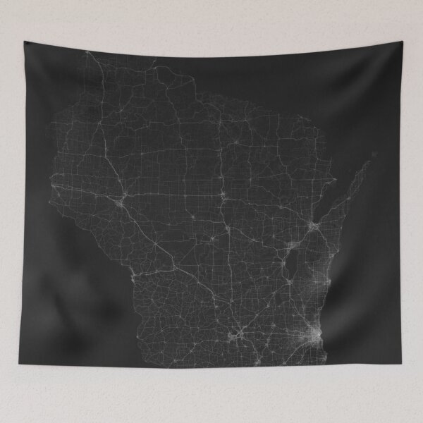 Item preview, Roads of Wisconsin. (White on black) designed and sold by Graphical-Maps.
