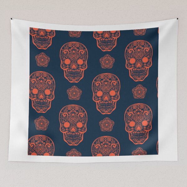 Item preview, Skull day of the dead death muerte mask bone head black white. mystery calavera halloween dia de los muertos ornament. native traditional mexican seamless pattern designed and sold by julkapulka.
