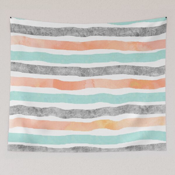 Item preview, watercolor hand drawn stripes coral blue grey designed and sold by dreamingmind.