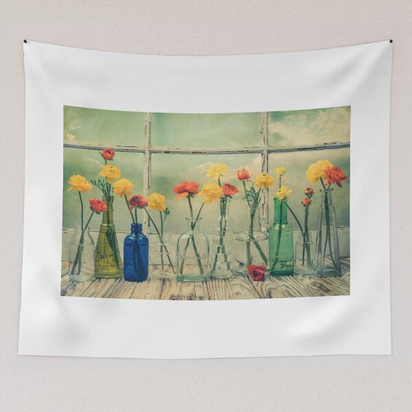 Item preview, Ranunculus, Bottles and Window Floral Still Life designed and sold by Virginia Sanderson.