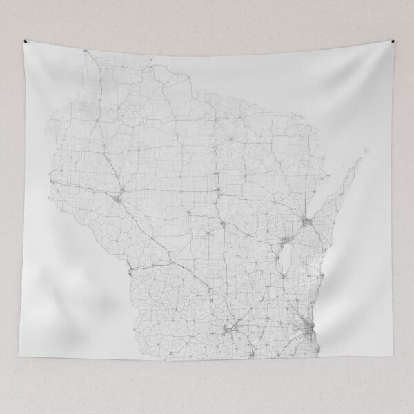 Aperçu de l'œuvre Roads of Wisconsin. (Black on white) créée et vendue par Graphical-Maps.