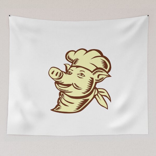 Item preview, Pig Chef Cook Head Looking Up Woodcut designed and sold by patrimonio.