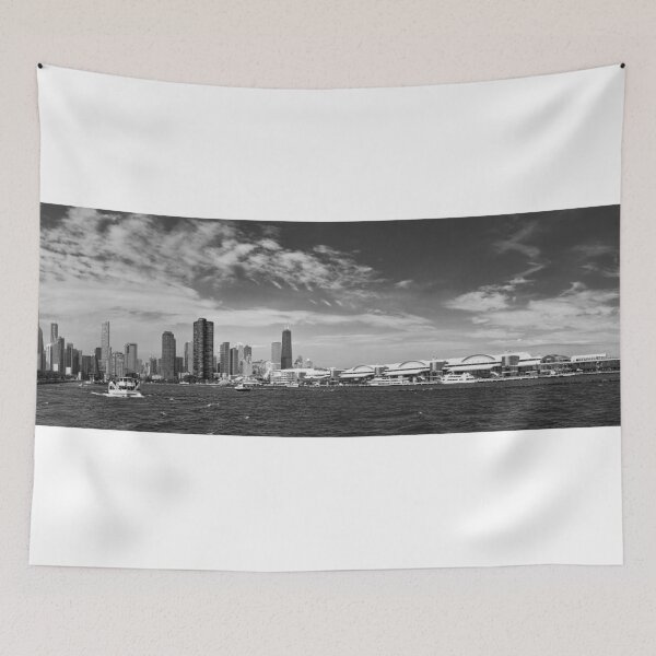 Item preview, City - Chicago IL -  Chicago Skyline & The Navy Pier BW designed and sold by Mike Savad Photography.