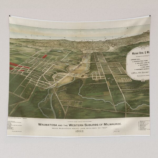 Item preview, Vintage Pictorial Map of Milwaukee WI (1892) designed and sold by BravuraMedia.