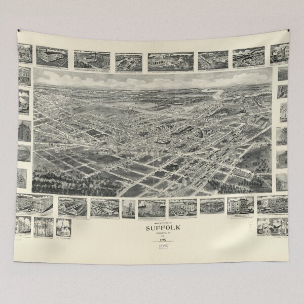 Item preview, Vintage Pictorial Map of Suffolk VA (1907) designed and sold by BravuraMedia.