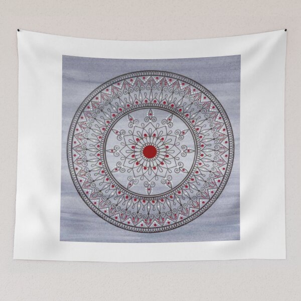 Item preview, Hand Drawn Pretty Grey And Red Mandala designed and sold by Zedart.