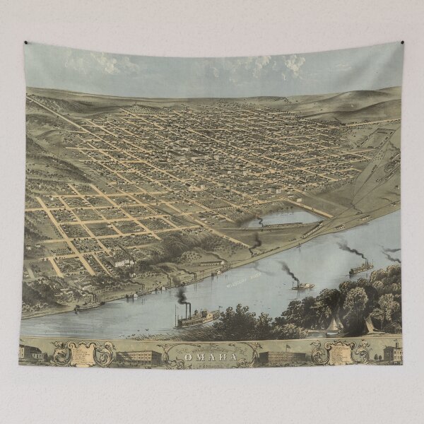 Item preview, Vintage Pictorial Map of Omaha Nebraska (1868) designed and sold by BravuraMedia.
