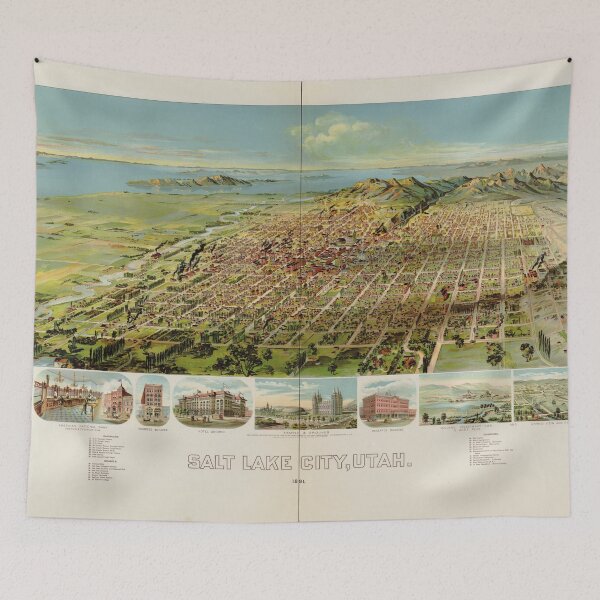 Item preview, Vintage Pictorial Map of Salt Lake City (1891) designed and sold by BravuraMedia.