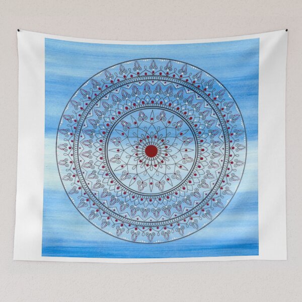 Item preview, Hand Drawn Intricate Pretty Blue And Red Mandala designed and sold by Zedart.