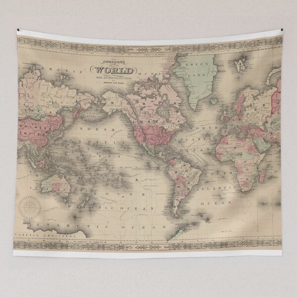 Item preview, Vintage Map of The World (1864) designed and sold by BravuraMedia.