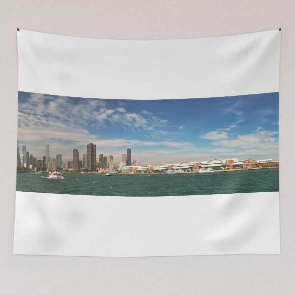 Item preview, City - Chicago IL -  Chicago Skyline & The Navy Pier BW designed and sold by Mike Savad Photography.
