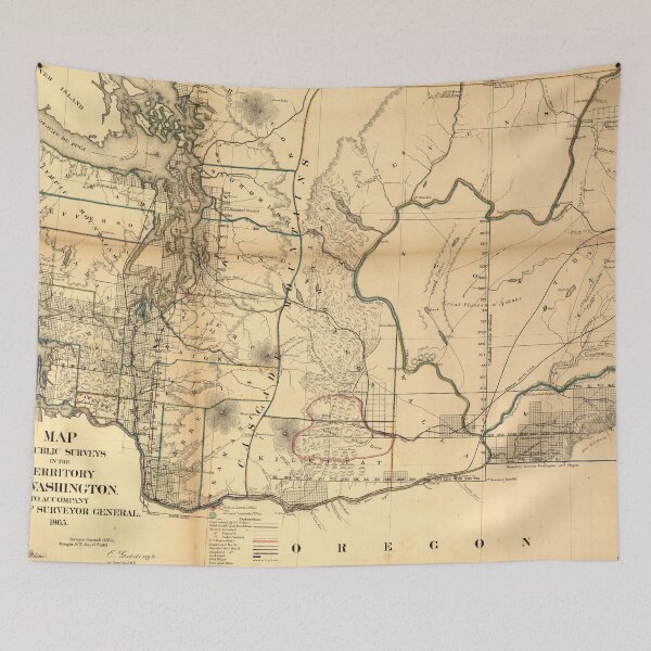 Item preview, Vintage Map of Washington State (1866) designed and sold by BravuraMedia.