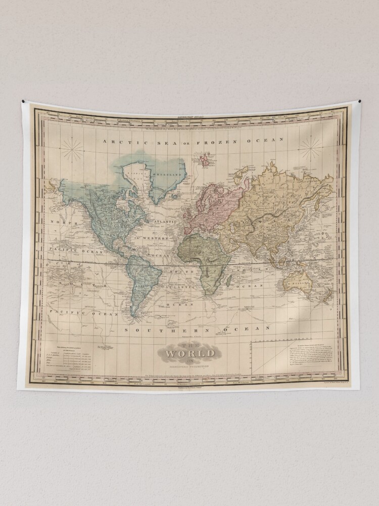 Thumbnail 2 of 3, Tapestry, Vintage Map of The World (1823) 2 designed and sold by BravuraMedia.